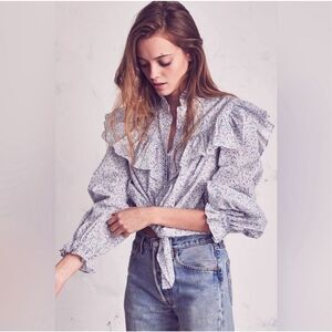 Love Shack Fancy ‘Erica’ Floral Ruffle Blouse Top, S